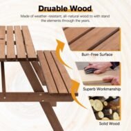 8 Person Brown Wooden Picnic Table, Outdoor Camping Dining Table With 2 Seats, Garden, DIY With 2 Built-in Benches, 2220lb Capacity - Image 7