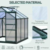 Outsunny 6 X 6ft Polycarbonate Greenhouse, Large Walk-In Green House With Slide Door And Window, Garden Plants Grow House With Aluminium Frame And Foundation, Dark Green - Image 6