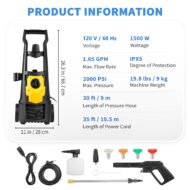 VEVOR Electric Power Washer, 2000 PSI, Max 1.65 GPM Pressure Washer W  30 Ft Hose & Reel, 5 Quick Connect Nozzles, Foam Cannon, Portable To Clean Patios, Cars, Fences, Driveways, ETL Listed - Image 6