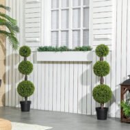 Set Of 2 Artificial Ball Boxwood Topiary Trees, Fake Plants In Pots For Indoor Outdoor Living Room, Green - Image 5