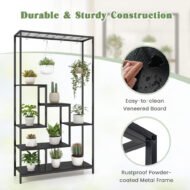 6-Tier Tall Plant Stand 71 Inch Metal Indoor Plant Shelf With 10 Hanging Hooks - Image 2