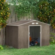 Outsunny 9 X 6ft Steel Garden Shed, Outdoor Storage Tool House With Vents, Foundation And Lockable Double Doors, Brown