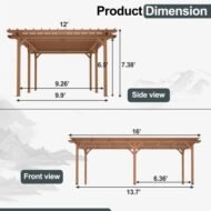 12 X 16 Outdoor Gazebo Wooden Grape Pergola For Climbing Plant Support, Garden, Terrace, Backyard, Deck, Brown - Image 9