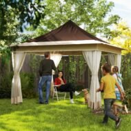 12 X 12 Ft. Canopy Tent With Mesh Netting, Up Tent With Carry Bag For Garden, Patio, Brown
