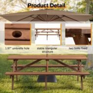 8 Person Brown Wooden Picnic Table, Outdoor Camping Dining Table With 2 Seats, Garden, DIY With 2 Built-in Benches, 2220lb Capacity - Image 10
