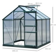Outsunny 6 X 6ft Polycarbonate Greenhouse, Large Walk-In Green House With Slide Door And Window, Garden Plants Grow House With Aluminium Frame And Foundation, Dark Green - Image 3
