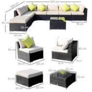 Outsunny 8 Pieces PE Rattan Corner Sofa Set With Thick Cushions, Aluminium Outdoor Rattan Garden Furniture Set With Glass Top Table, No Assembly Required, Black - Image 4