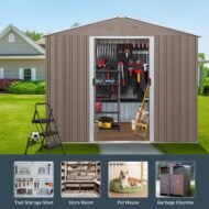 10ft X 8ft Outdoor Metal Storage Shed With Metal Floor Base,with Window,Grey - Image 5