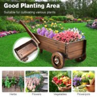 Wooden Wagon Planter Box With Wheels Handles And Drainage Hole - Image 4