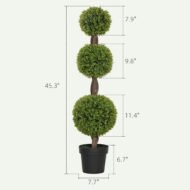 Set Of 2 Artificial Ball Boxwood Topiary Trees, Fake Plants In Pots For Indoor Outdoor Living Room, Green - Image 3