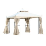 Outsunny 3Mx3M Garden Gazebo Double Top Outdoor Canopy Patio Event Party Wedding Tent Backyard Sun Shade With Netting - Cream White - Image 3