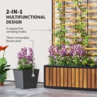 Wooden Raised Garden Bed With Trellis, Removable Pots For Backyard-Teak - Image 3