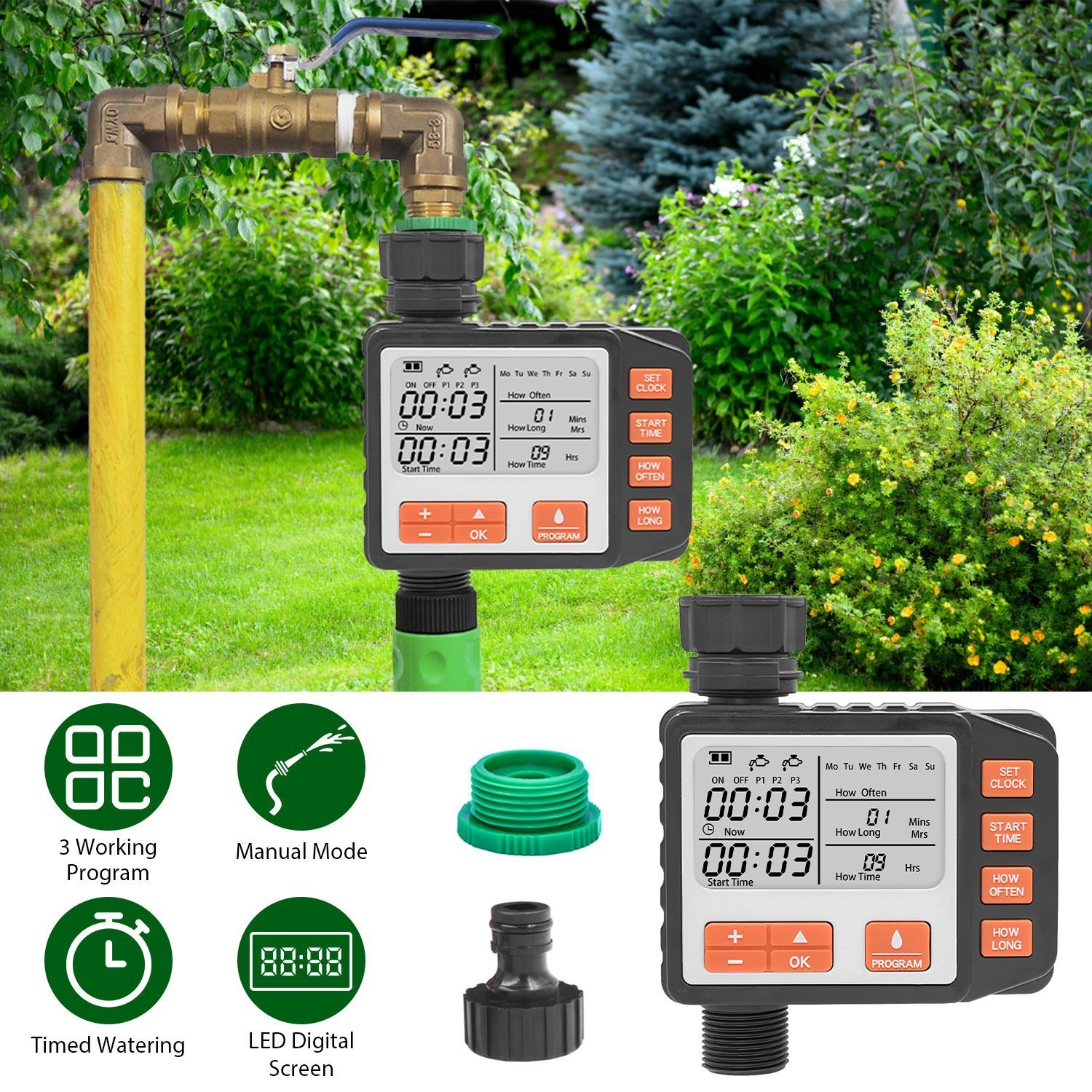 f4b52043-5216-45b9-8fd0-b74a2b9c47c6.jpg 1Pc Sprinkler Timer With 3 Watering Programs Manual Mode Automatic Watering System Waterproof Irrigation Timer House Faucet Timer For Garden Yard Lawn - Image 1