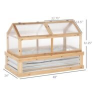 Outsunny Raised Garden Bed With Polycarbonate Greenhouse, Wooden Garden Cold Frame Greenhouse, Flower Planter Protection, 48 X 24 X 32, Natural - Image 8
