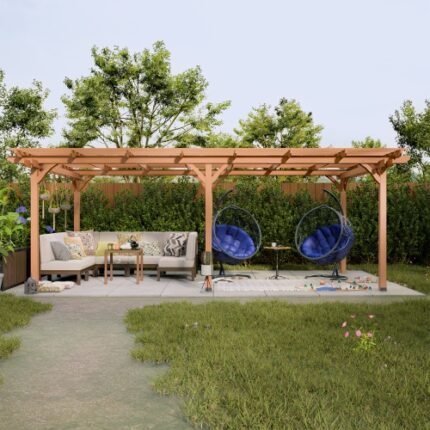 12 X 16 Outdoor Gazebo Wooden Grape Pergola For Climbing Plant Support, Garden, Terrace, Backyard, Deck, Brown